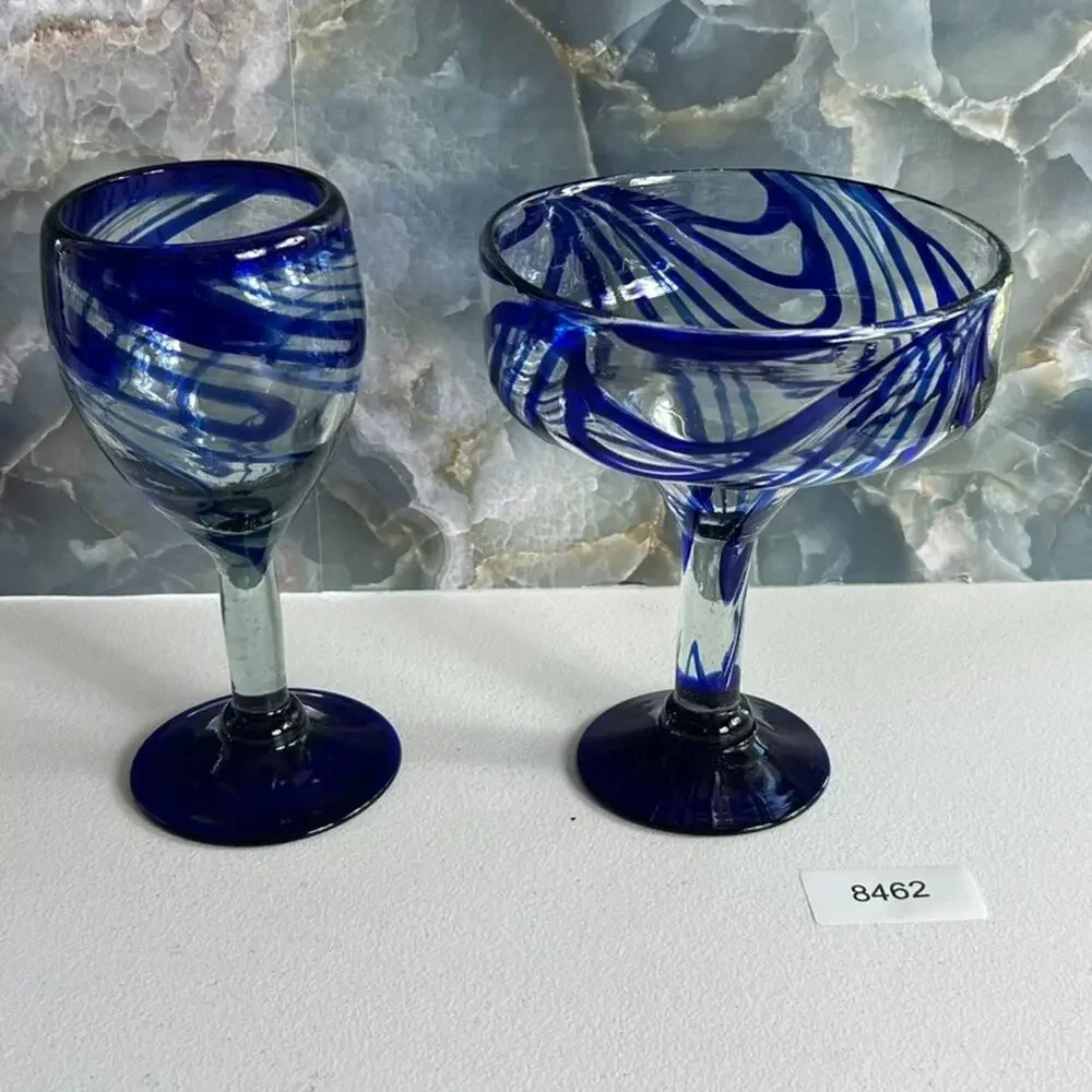 Mexican Swirl Hand Blown Margarita Glasses 7